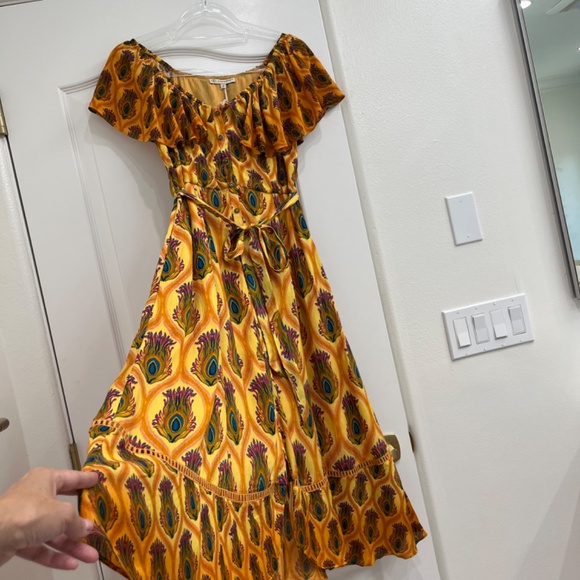 Ash & Eden Mara Midi Dress in Yellow with Peacock Print - NWT - Size Small - Picture 6 of 9